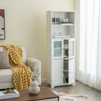 Armoire de rangement haute pour salle de bain Gymax avec porte en verre et colonne de rangement pour linge