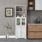 Armoire de rangement haute pour salle de bain Gymax avec porte en verre et colonne de rangement pour linge