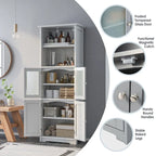 Armoire de rangement haute pour salle de bain Gymax avec porte en verre et colonne de rangement pour linge