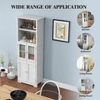 Armoire de rangement haute pour salle de bain Gymax avec porte en verre et colonne de rangement pour linge