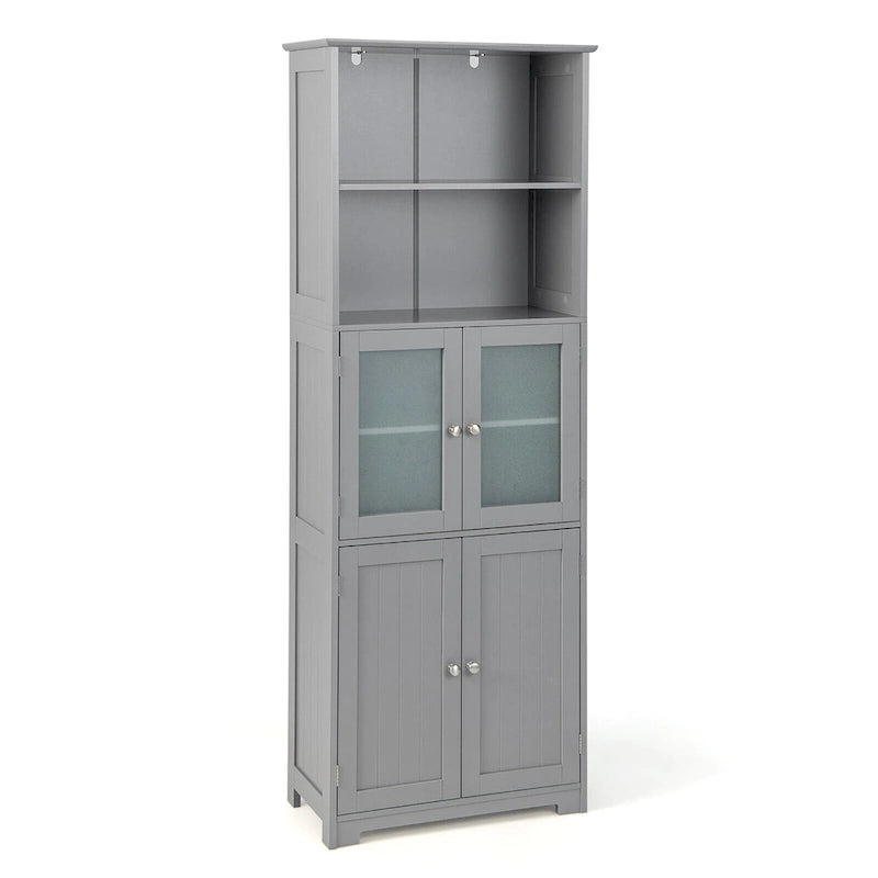 Armoire de rangement haute pour salle de bain Gymax avec porte en verre et colonne de rangement pour linge