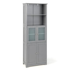 Armoire de rangement haute pour salle de bain Gymax avec porte en verre et colonne de rangement pour linge