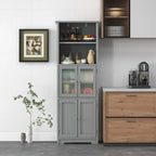 Armoire de rangement haute pour salle de bain Gymax avec porte en verre et colonne de rangement pour linge
