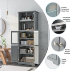 Armoire de rangement haute pour salle de bain Gymax avec porte en verre et colonne de rangement pour linge