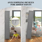 Armoire de rangement haute pour salle de bain Gymax avec porte en verre et colonne de rangement pour linge