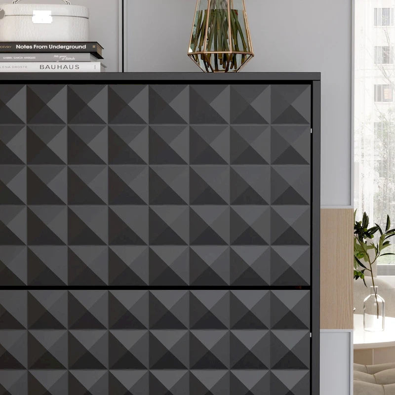 Meuble à chaussures noir contemporain avec étagères escamotables dissimulées et organisateur vertical