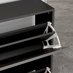 Meuble à chaussures noir contemporain avec étagères escamotables dissimulées et organisateur vertical