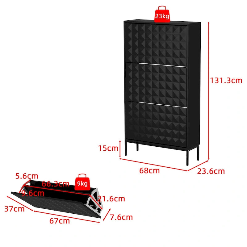 Meuble à chaussures noir contemporain avec étagères escamotables dissimulées et organisateur vertical