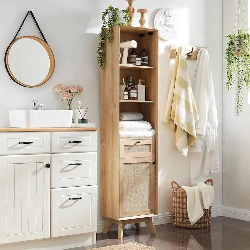Armoire à linge en rotin naturel, armoire à serviettes de salle de bain moderne