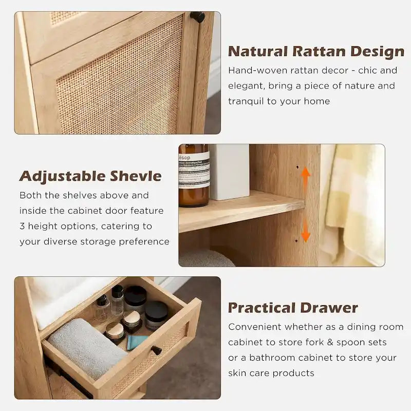 Armoire à linge en rotin naturel, armoire à serviettes de salle de bain moderne