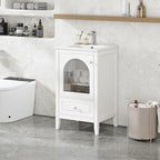 Meuble-lavabo de 50 cm avec vasque intégrée, meuble-lavabo moderne, meuble de salle de bain compact avec porte vitrée et tiroir