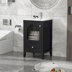 Meuble-lavabo de 50 cm avec vasque intégrée, meuble-lavabo moderne, meuble de salle de bain compact avec porte vitrée et tiroir