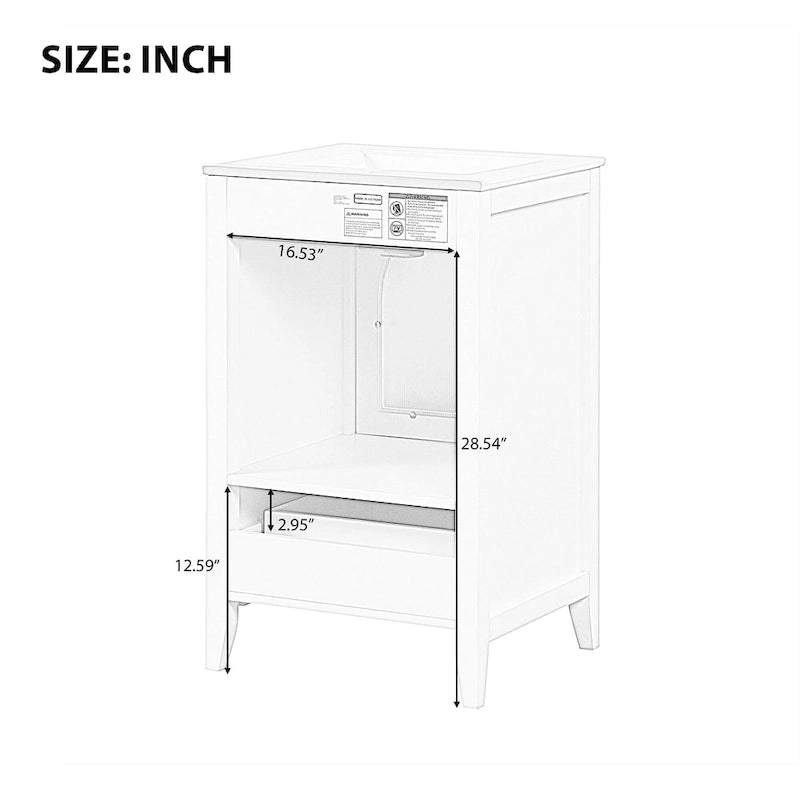 Meuble-lavabo de 50 cm avec vasque intégrée, meuble-lavabo moderne, meuble de salle de bain compact avec porte vitrée et tiroir