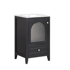 Meuble-lavabo de 50 cm avec vasque intégrée, meuble-lavabo moderne, meuble de salle de bain compact avec porte vitrée et tiroir