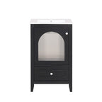 Meuble-lavabo de 50 cm avec vasque intégrée, meuble-lavabo moderne, meuble de salle de bain compact avec porte vitrée et tiroir
