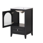 Meuble-lavabo de 50 cm avec vasque intégrée, meuble-lavabo moderne, meuble de salle de bain compact avec porte vitrée et tiroir