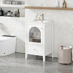 Meuble-lavabo de 50 cm avec vasque intégrée, meuble-lavabo moderne, meuble de salle de bain compact avec porte vitrée et tiroir
