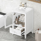 Meuble-lavabo de 50 cm avec vasque intégrée, meuble-lavabo moderne, meuble de salle de bain compact avec porte vitrée et tiroir