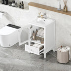 Meuble-lavabo de 50 cm avec vasque intégrée, meuble-lavabo moderne, meuble de salle de bain compact avec porte vitrée et tiroir