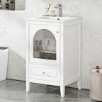 Meuble-lavabo de 50 cm avec vasque intégrée, meuble-lavabo moderne, meuble de salle de bain compact avec porte vitrée et tiroir