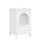 Meuble-lavabo de 50 cm avec vasque intégrée, meuble-lavabo moderne, meuble de salle de bain compact avec porte vitrée et tiroir