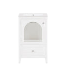Meuble-lavabo de 50 cm avec vasque intégrée, meuble-lavabo moderne, meuble de salle de bain compact avec porte vitrée et tiroir