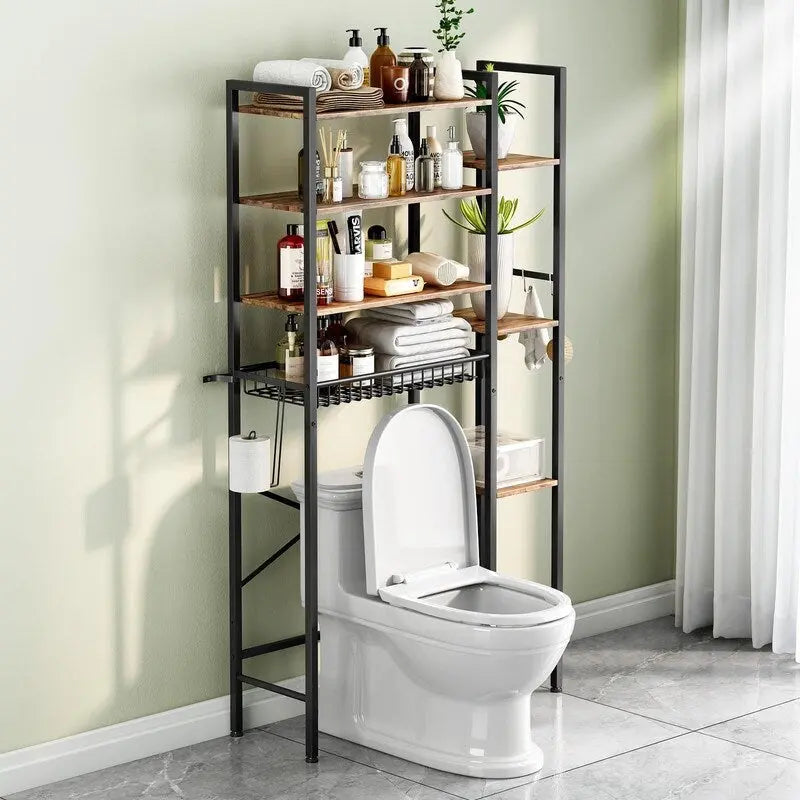 Étagère de rangement à 8 niveaux à suspendre au-dessus des toilettes, avec support latéral, étagère réglable et panier de vidange.