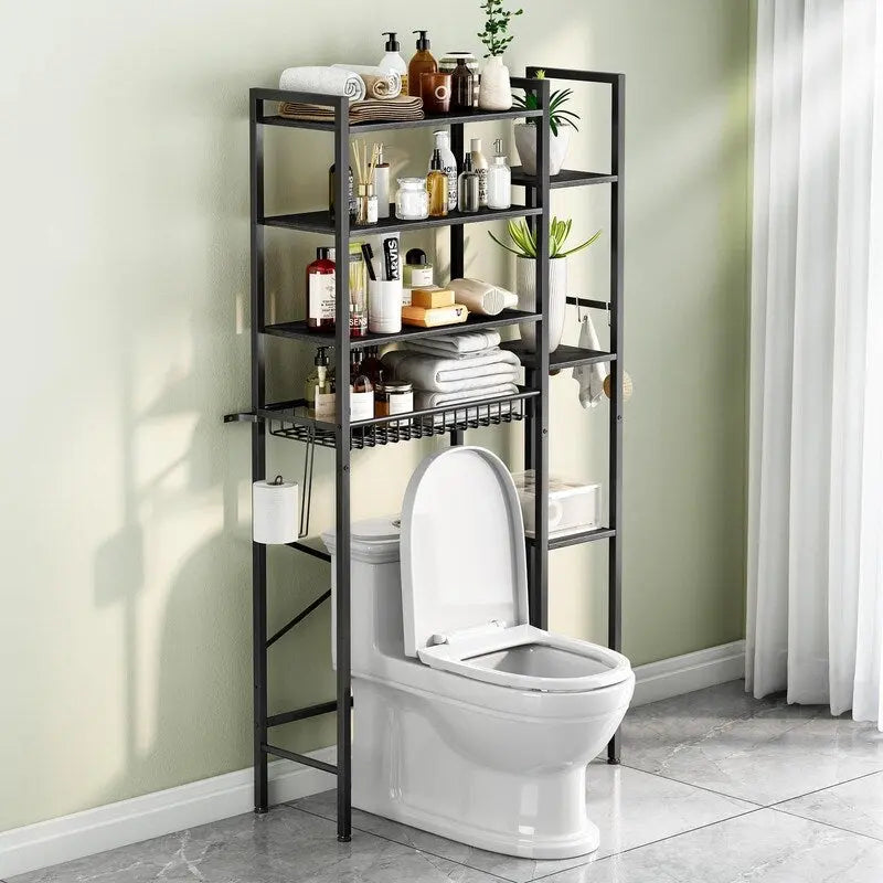 Étagère de rangement à 8 niveaux à suspendre au-dessus des toilettes, avec support latéral, étagère réglable et panier de vidange.