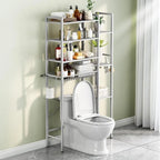 Étagère de rangement à 8 niveaux à suspendre au-dessus des toilettes, avec support latéral, étagère réglable et panier de vidange.