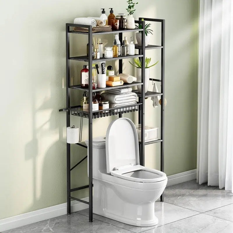 Étagère de rangement à 8 niveaux à suspendre au-dessus des toilettes, avec support latéral, étagère réglable et panier de vidange.