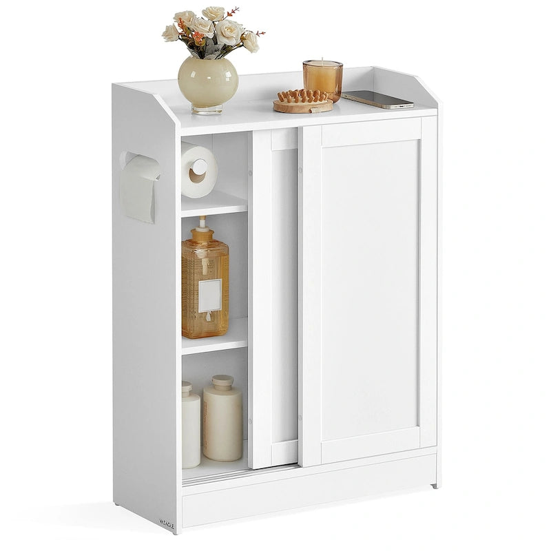 Meuble de salle de bain avec portes coulissantes et étagères réglables, idéal pour ranger vos accessoires de salle de bain - 60 cm (L) x 20 cm (l) x 80 cm (H)