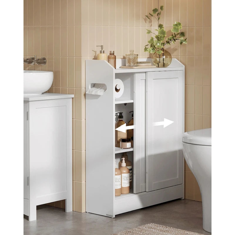 Meuble de salle de bain avec portes coulissantes et étagères réglables, idéal pour ranger vos accessoires de salle de bain - 60 cm (L) x 20 cm (l) x 80 cm (H)