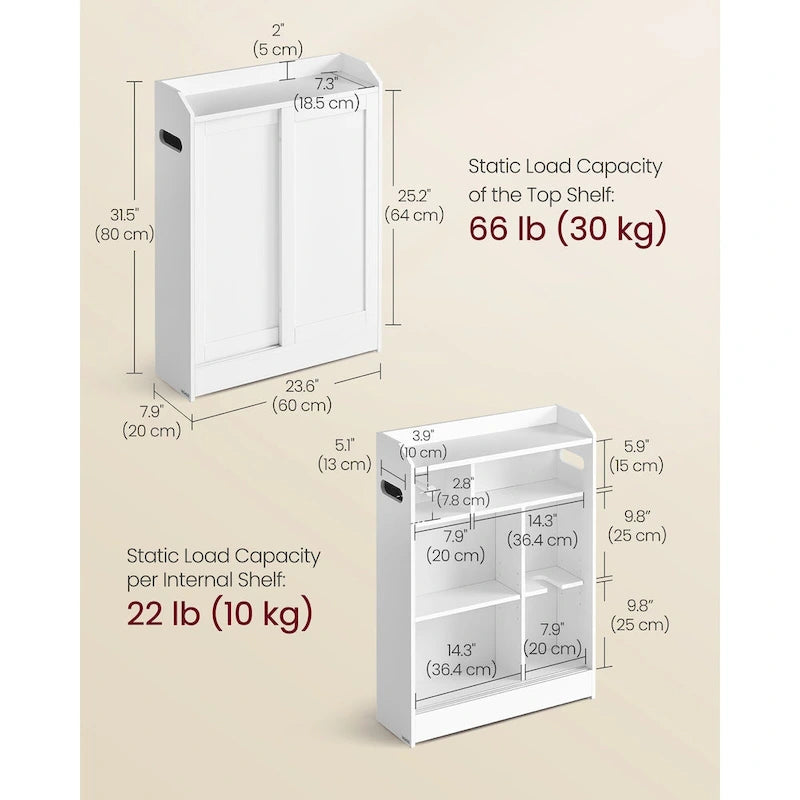 Meuble de salle de bain avec portes coulissantes et étagères réglables, idéal pour ranger vos accessoires de salle de bain - 60 cm (L) x 20 cm (l) x 80 cm (H)