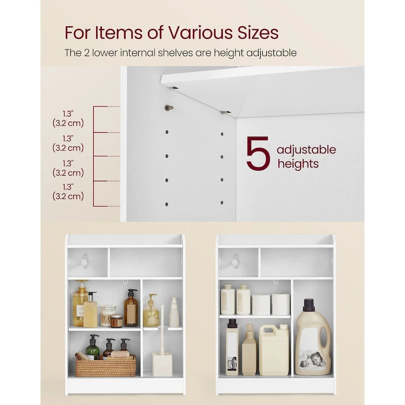 Meuble de salle de bain avec portes coulissantes et étagères réglables, idéal pour ranger vos accessoires de salle de bain - 60 cm (L) x 20 cm (l) x 80 cm (H)