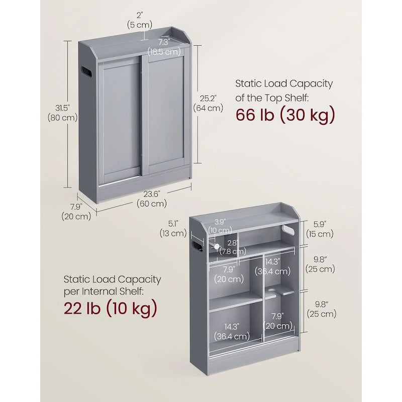 Meuble de salle de bain avec portes coulissantes et étagères réglables, idéal pour ranger vos accessoires de salle de bain - 60 cm (L) x 20 cm (l) x 80 cm (H)