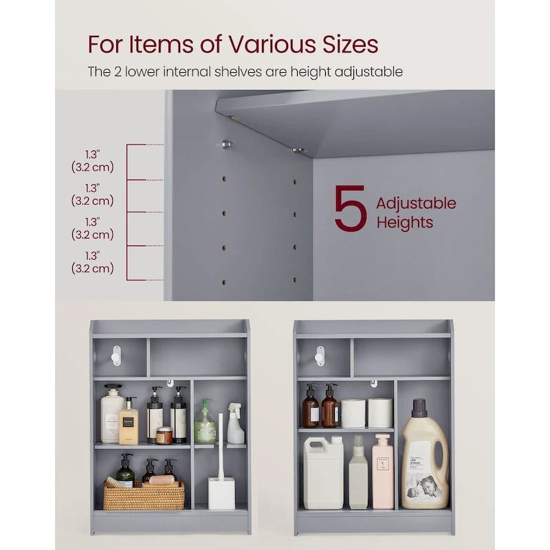 Meuble de salle de bain avec portes coulissantes et étagères réglables, idéal pour ranger vos accessoires de salle de bain - 60 cm (L) x 20 cm (l) x 80 cm (H)
