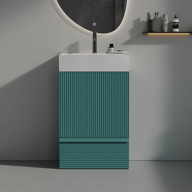 Meuble-lavabo simple vasque, meuble-lavabo autoportant moderne à motif quadrillé avec poignée dissimulée, meuble de salle de bain en bois