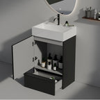 Meuble-lavabo simple vasque, meuble-lavabo autoportant moderne à motif quadrillé avec poignée dissimulée, meuble de salle de bain en bois