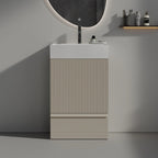 Meuble-lavabo simple vasque, meuble-lavabo autoportant moderne à motif quadrillé avec poignée dissimulée, meuble de salle de bain en bois