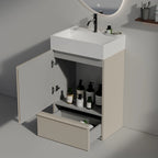 Meuble-lavabo simple vasque, meuble-lavabo autoportant moderne à motif quadrillé avec poignée dissimulée, meuble de salle de bain en bois