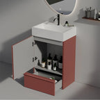 Meuble-lavabo simple vasque, meuble-lavabo autoportant moderne à motif quadrillé avec poignée dissimulée, meuble de salle de bain en bois