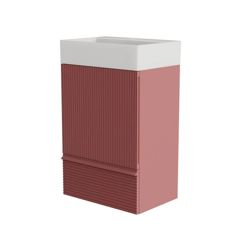 Meuble-lavabo simple vasque, meuble-lavabo autoportant moderne à motif quadrillé avec poignée dissimulée, meuble de salle de bain en bois