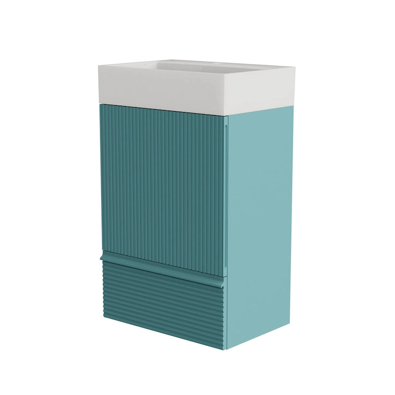 Meuble-lavabo simple vasque, meuble-lavabo autoportant moderne à motif quadrillé avec poignée dissimulée, meuble de salle de bain en bois