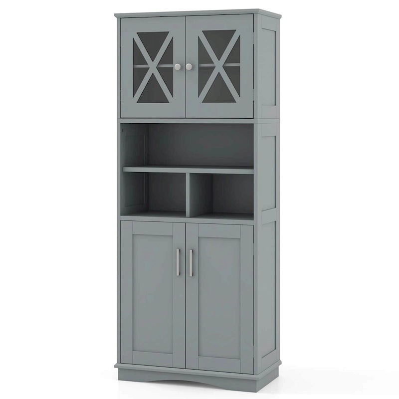 Armoire de salle de bain haute Costway, grand meuble de rangement au sol avec revêtement acrylique - Voir les détails