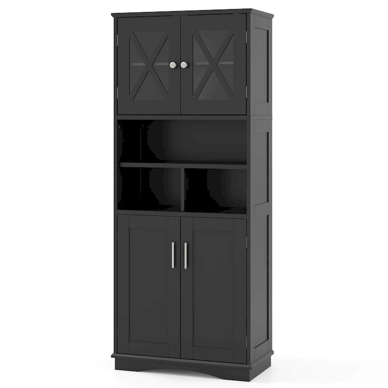 Armoire de salle de bain haute Costway, grand meuble de rangement au sol avec revêtement acrylique - Voir les détails
