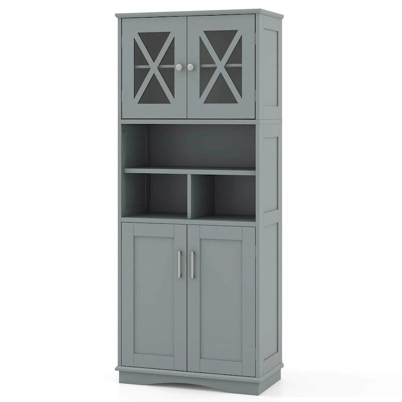Armoire de salle de bain haute Costway, grand meuble de rangement au sol avec revêtement acrylique - Voir les détails