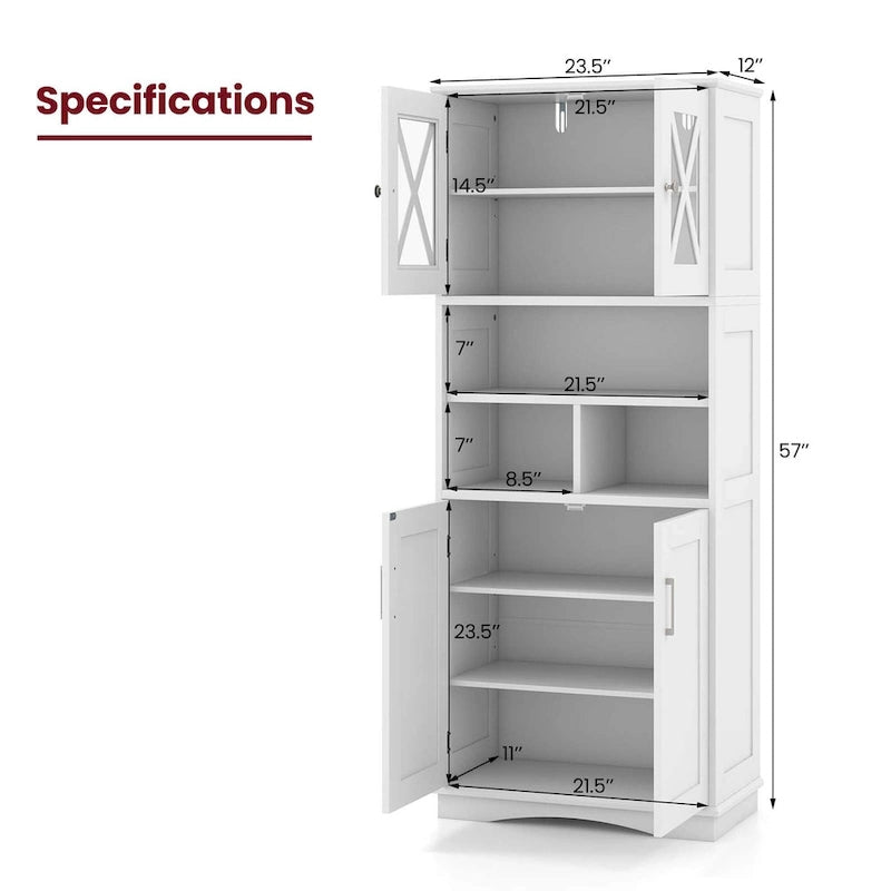 Armoire de salle de bain haute Costway, grand meuble de rangement au sol avec revêtement acrylique - Voir les détails