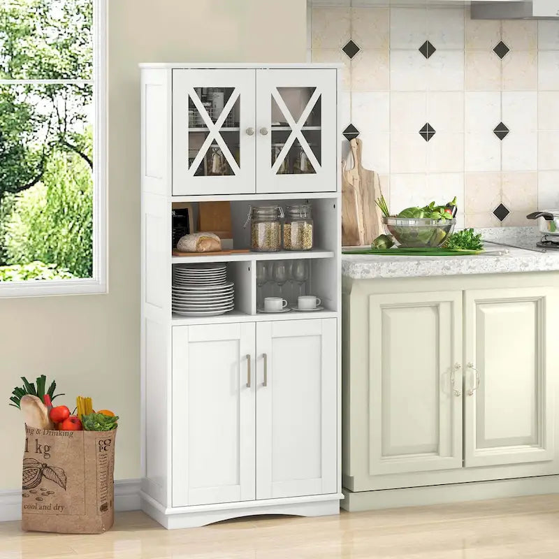 Armoire de salle de bain haute Costway, grand meuble de rangement au sol avec revêtement acrylique - Voir les détails