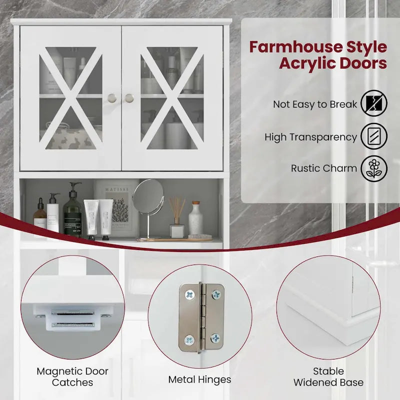 Armoire de salle de bain haute Costway, grand meuble de rangement au sol avec revêtement acrylique - Voir les détails