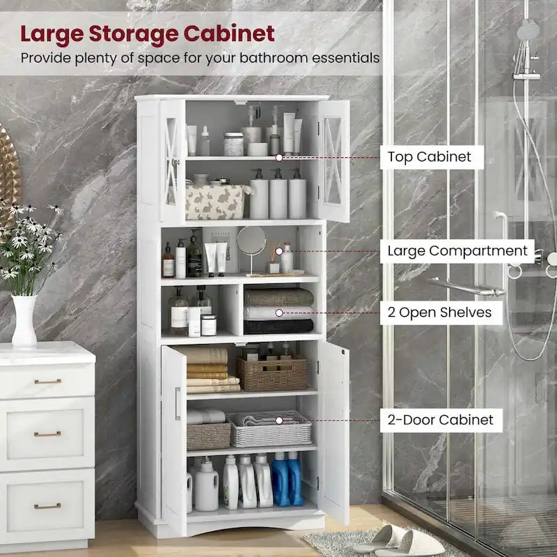 Armoire de salle de bain haute Costway, grand meuble de rangement au sol avec revêtement acrylique - Voir les détails